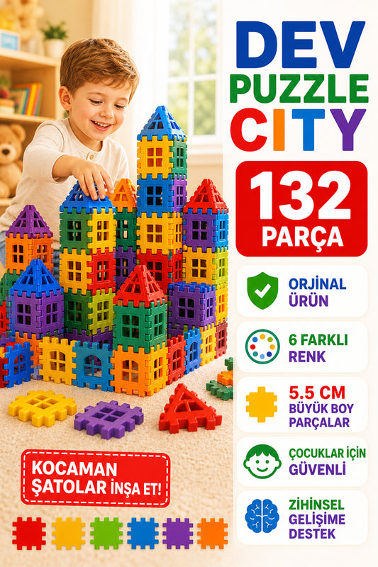 Puzzle City 3D Yapı Ve Tasarım Blokları 132 Parça Eğitici, Zeka Geliştirici Oyuncak Lego